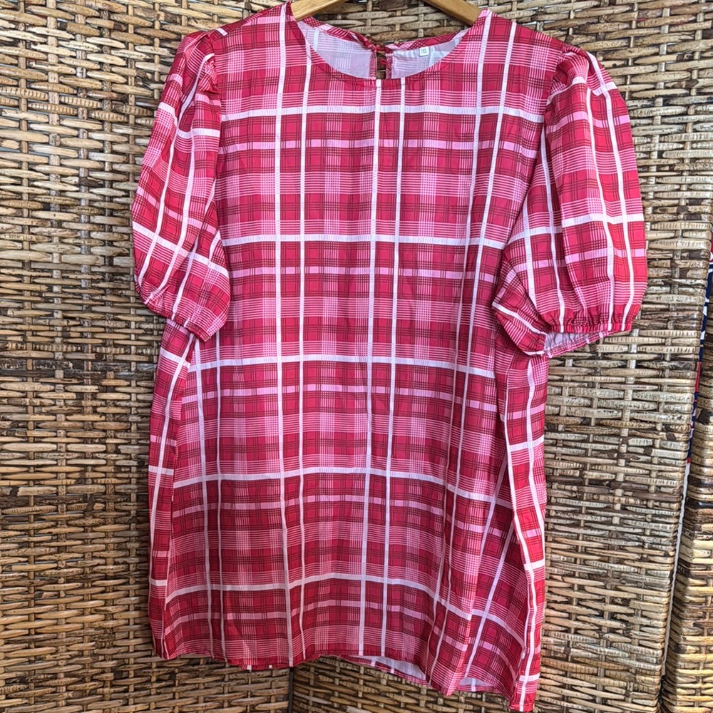 Red Plaid Short Sleeve Blouse 3X